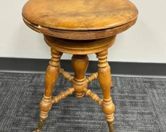 Vintage Wooden Piano Stool With Claw and Glass Ball Feet