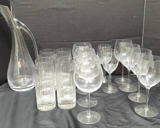 Blown Glass Pitcher, Class Cups and Goblets