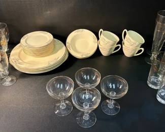 Gold Wheat China Set With Matching Glassware