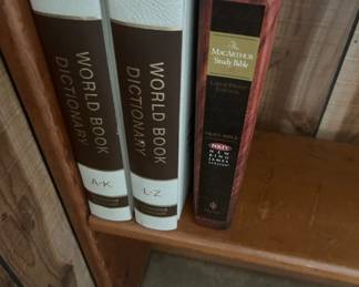 World Book Dictionary Set and MacArthur Study Bible - This listing includes a set of World Book Dictionaries (A-K and L-Z) and a MacArthur Study Bible in large print edition. Perfect for reference and study.