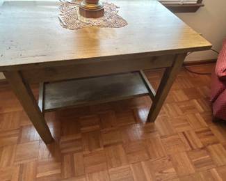 Rustic Wooden Side Table with Shelf - Charming rustic side table featuring a lower shelf, perfect for any living space.