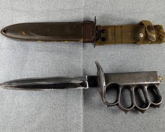 Trench Knife With 5.5" Blade And Knuckle Duster Handle, Marked M-1918, With Scabbard, Marked U.S.M8A1 PWH 