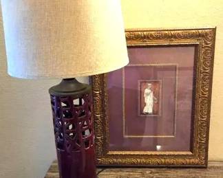 Complementary Red Ceramic Lamp  Grecian Print