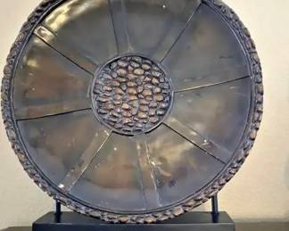 Large Carved Ceramic Platter On Easel