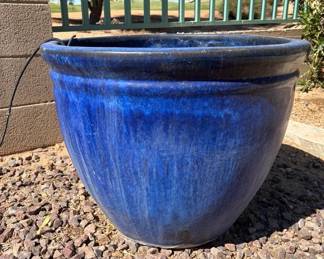 Lg Blue Glazed Garden Pot