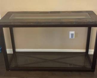 Sofa Table with Glass Top and Bottom Shelf