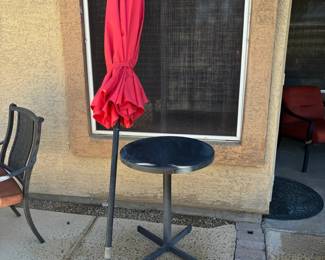 Red Outdoor Umbrella With Table Stand
