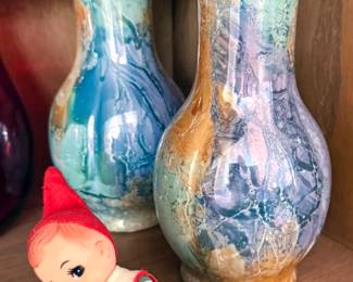 Ceramic vases + vintage Japanese knee-hugger ornament