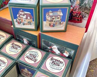 Holiday: decor, ornaments, nativity set, Crystal Falls village, Spode tree goblets, wrapping paper