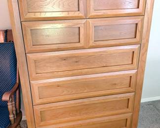 Thomasville solid wood bedroom set with queen headboard with cabinets, nightstands, tall + low dressers