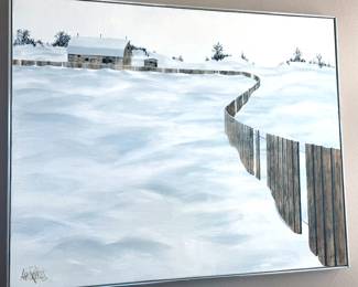 Lee Reynolds painting on canvas “Snow Scene with House”