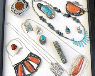 Native American jewelry, including several oversized pieces