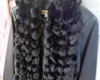 Valerie Stevens leather jacket + fur scarf