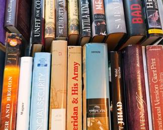 Non-fiction: history, presidents, Bibles + Christian literature Coffee table: art, travel, Americana
