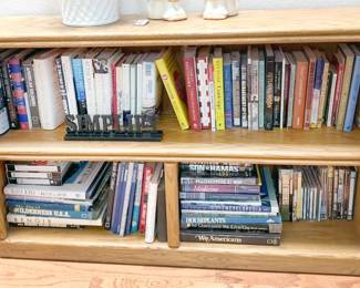 Non-fiction: history, presidents, Bibles + Christian literature Coffee table: art, travel, Americana