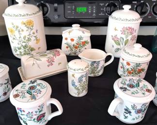 Assorted coffee mugs + cannisters