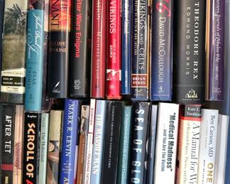 Non-fiction: history, presidents, Bibles + Christian literature Coffee table: art, travel, Americana