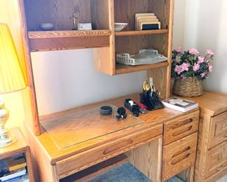 Wood set with hutch + file cabinet
