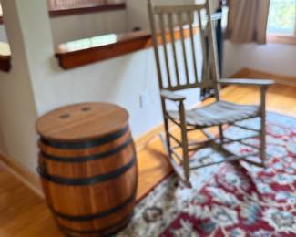 Barrel, rocker, rug