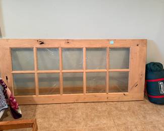 Door with glass panes, Coleman sleeping bag