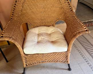 Bohemian wicker fan back arm chair