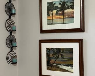 Florida art, hanging metal & glass wall candle decor