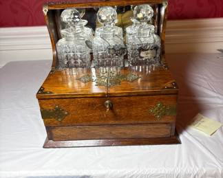 Victorian Tantalus Liquor Cigar Box $450 Secret button to open/unlock