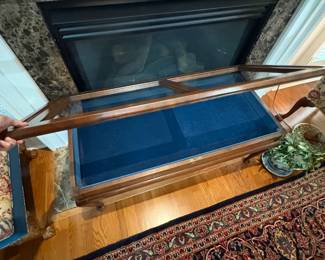 $150 Curio coffee table Blue felt 44"x 22"x 18"