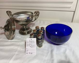 Japan Cobalt Salt and pepper and footed bowl