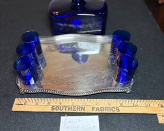 Cobalt Decanter with Tray and shot glasses $150