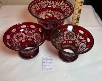 Egermann Bohemian Cranberry Fruit Bowls $75 set