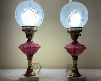 Cranberry Glass Lamp Pair
