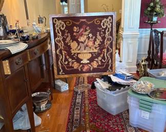 Georgian Victorian Mahogany Fire Screen Needlepoint $100 1880-1910
