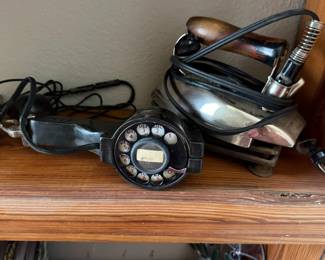 vintage lineman rotary dial, iron, stained glass