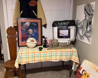 OSU, queen comforter, decor,  chair