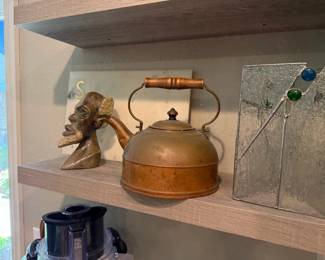 tea kettle, statue, stained glass