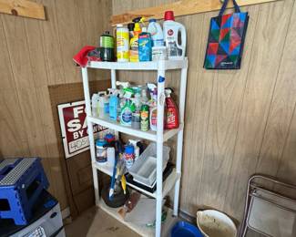 plastic shelving, household chemicals