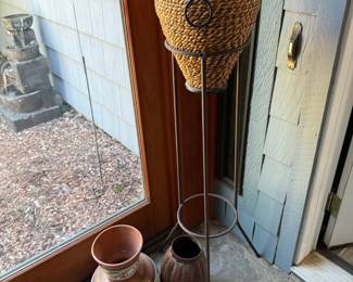 pottery, basket in stand