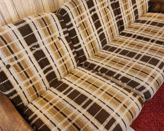 Retro Vintage Circa 1970's Couch with Wooden Sides. It's fun! Make someone a great Cabin couch!