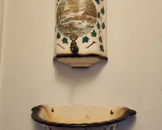 Vintage ceramic Lavabo Wall Pocket Set.