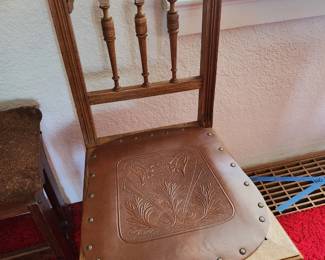 Vintage Hand Tooled Leather Seat Chair.
