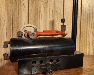 Vintage or Scratch-built Horizontal Stationery Steam Engine Boiler on Black Metal Base.