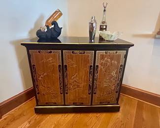 Vintage Asian-Inspired Lacquer Bar Cabinet