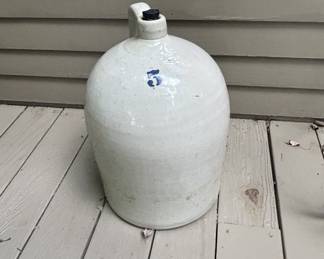 Antique stoneware crock jug, number "5", cork stopper