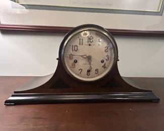 Antique New Haven Clock Co. mantel clock, wooden Tambour case