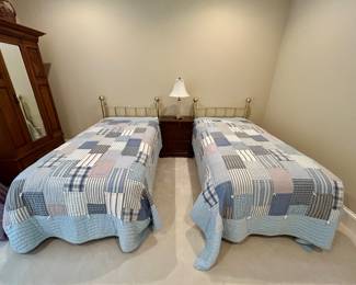 Matching Pair of Vintage Brass Twin Beds