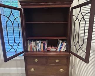 Mahogany armoire bookcase dresser combo, glass doors, brass hardware