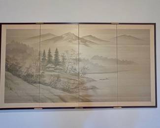 Large Japanese-Style Four-Panel Landscape Screen