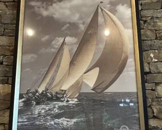 Framed sailing yacht photograph, Rosenfeld Collection, sepia print