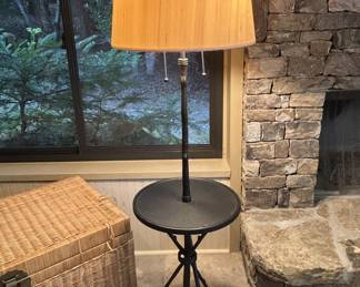 Wrought iron tripod side table floor lamp with shade